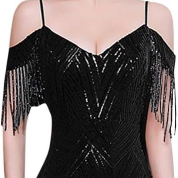 SHEIN Dresses & Skirts - Black Sequin Fringe Sleeve Maxi Dress Plus Size